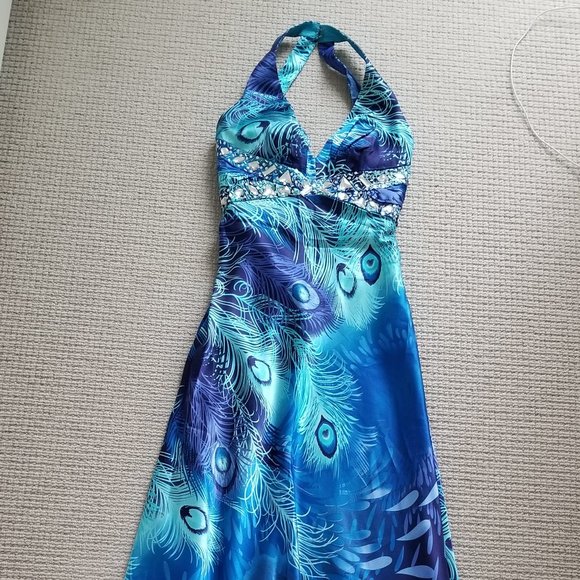 Peacock print dress, gown, evening gown, wow dress, gorgeous, elegant dress - Picture 1 of 7